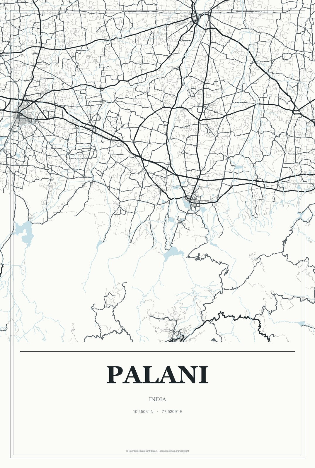 Palani, India City Map Aluminum Sign in Gallery Air style