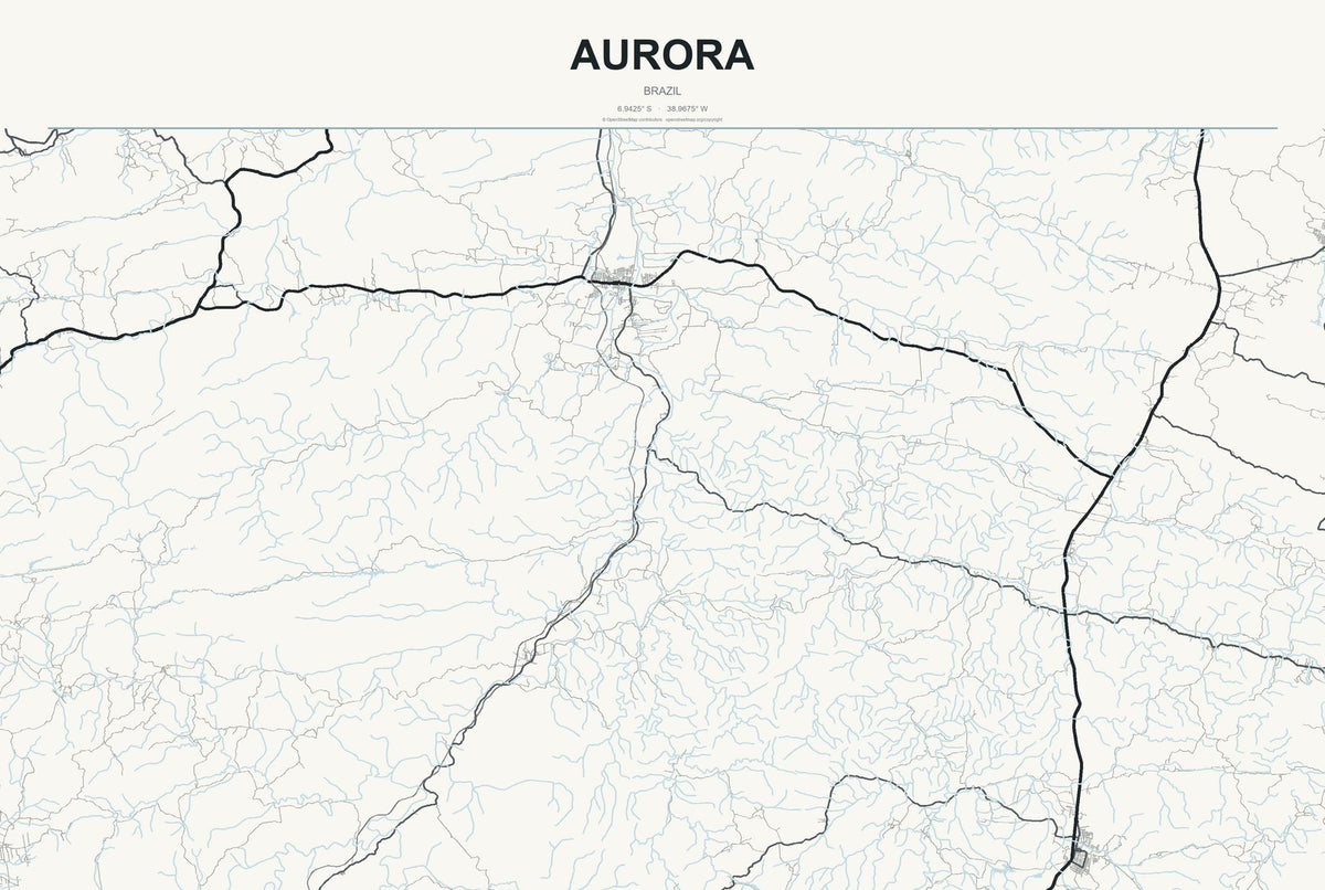 Aurora, Brazil City Map Aluminum Sign in Headline Atlas style