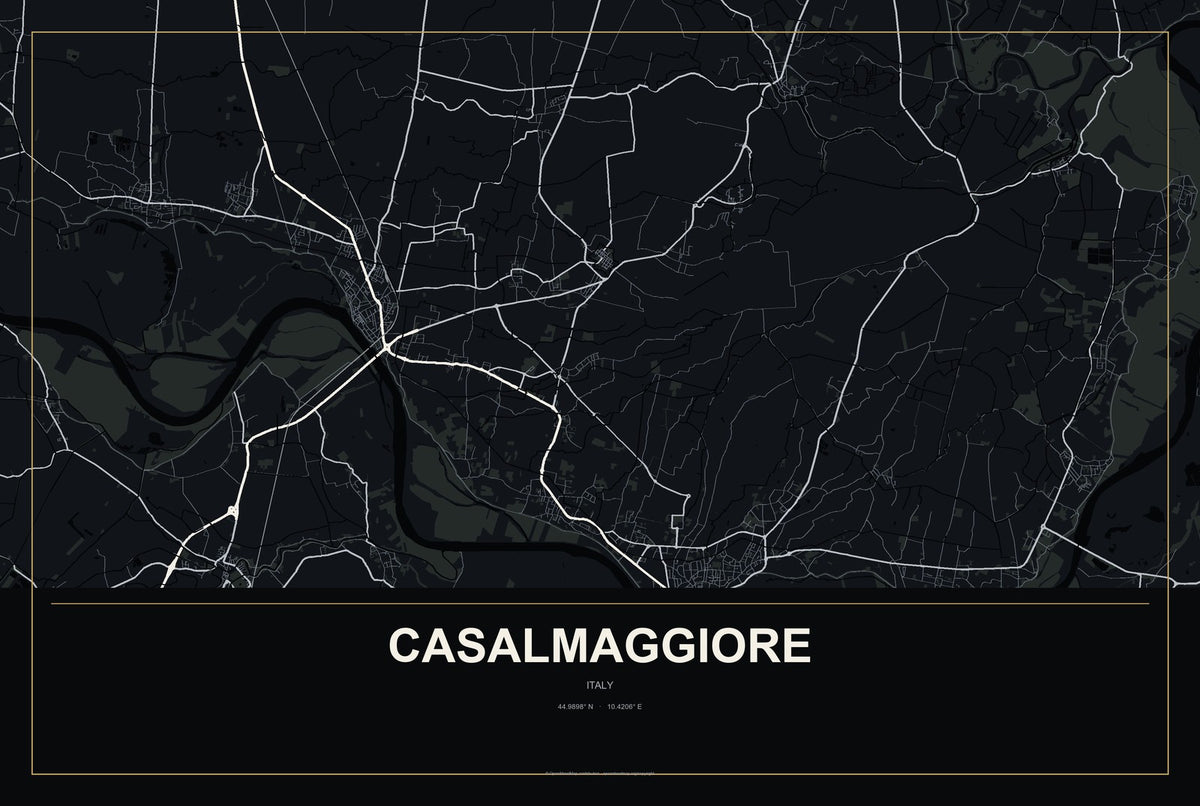 Casalmaggiore, Italy City Map Aluminum Sign in Metropolitan Noir style