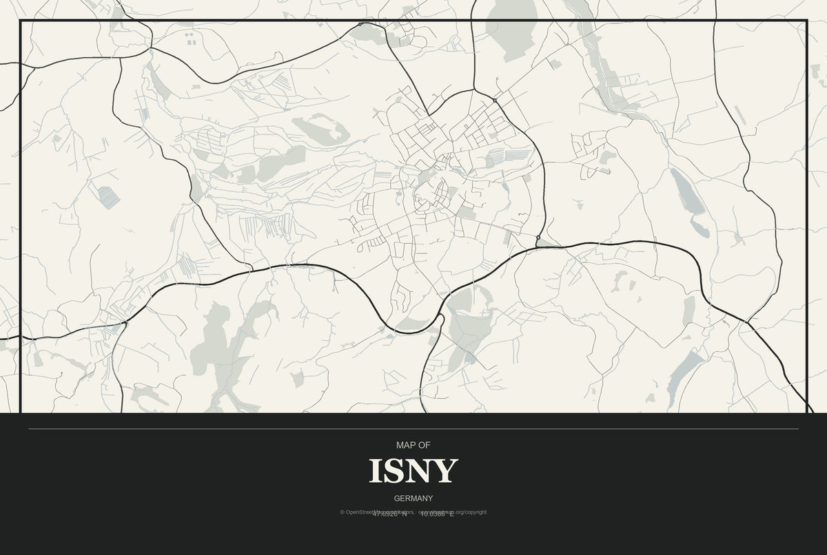 Isny, Germany City Map Aluminum Sign in Museum Plaque style