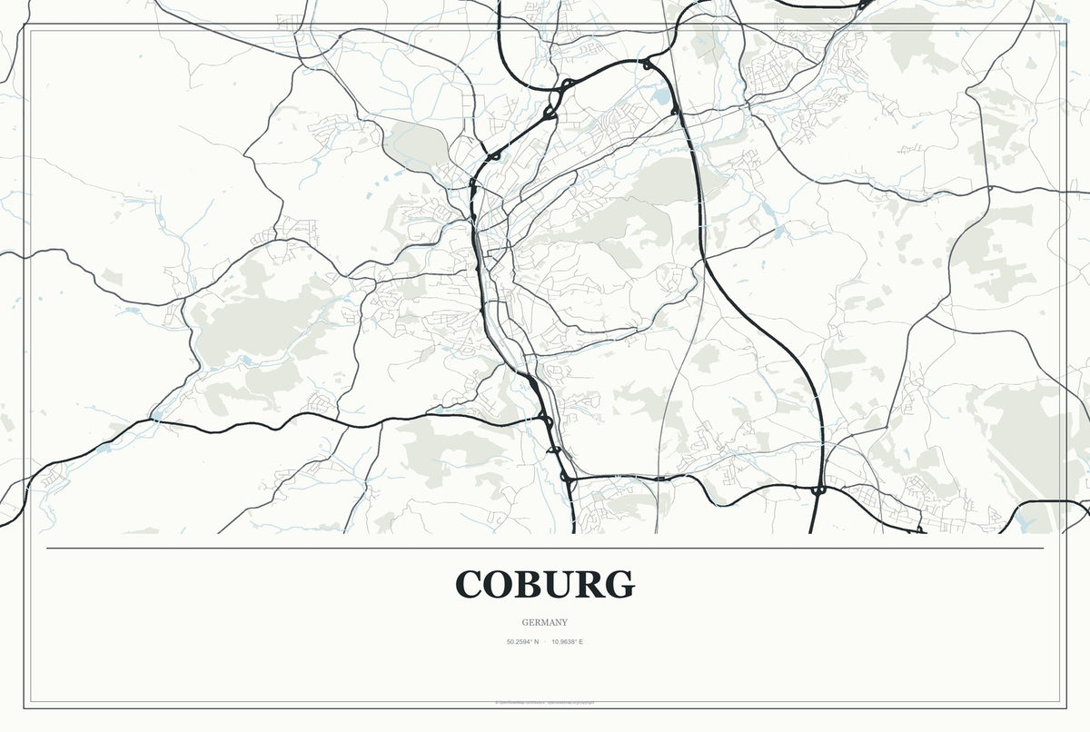 Coburg, Germany City Map Aluminum Sign in Gallery Air style