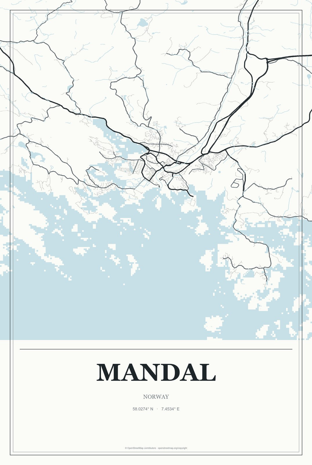 Mandal, Norway City Map Aluminum Sign in Gallery Air style