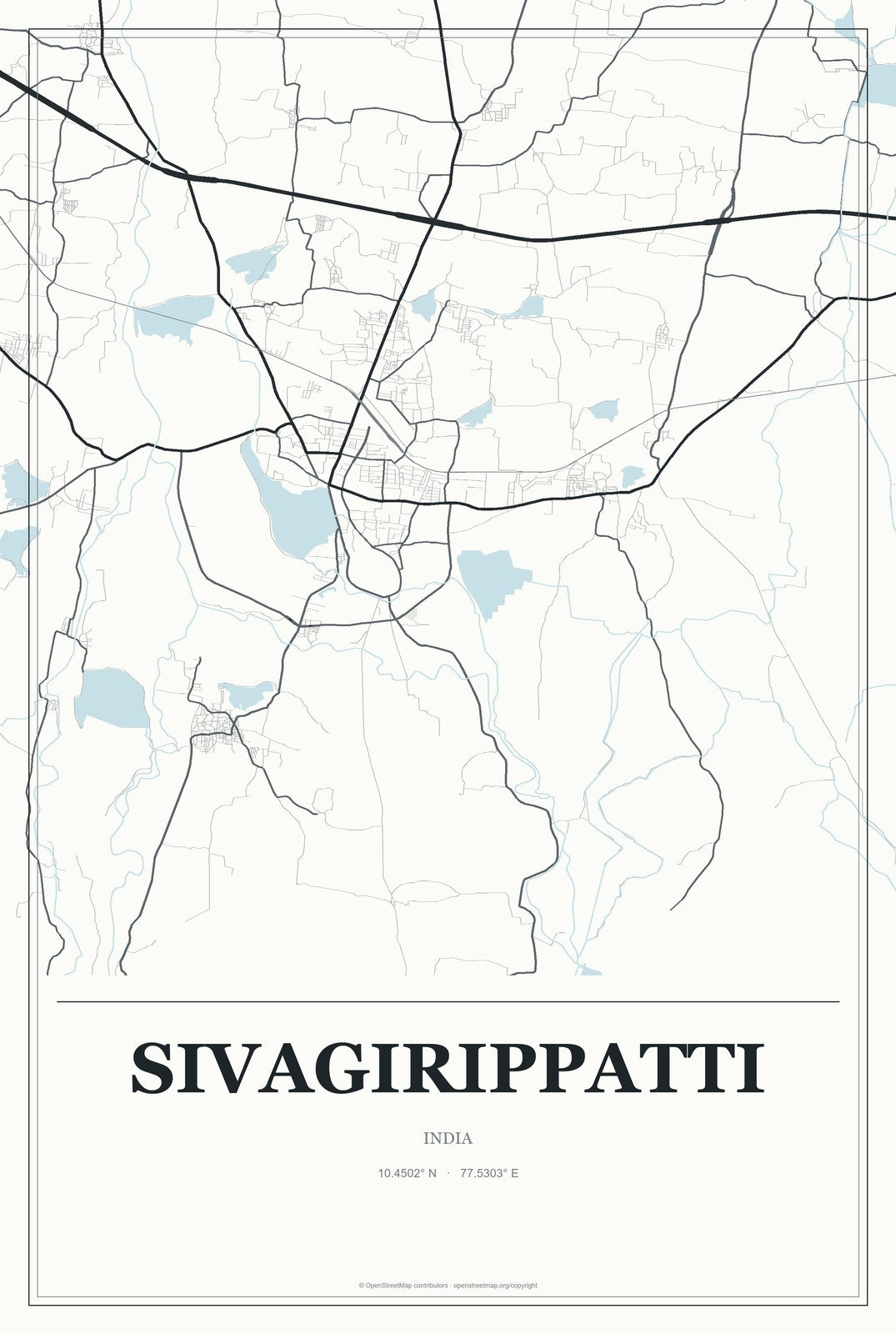 Sivagirippatti, India City Map Aluminum Sign in Gallery Air style