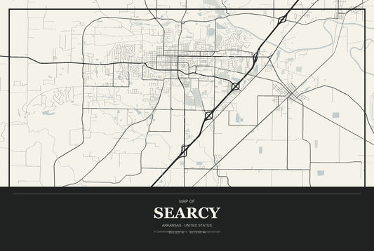 Searcy, Arkansas City Map Aluminum Sign in Museum Plaque style