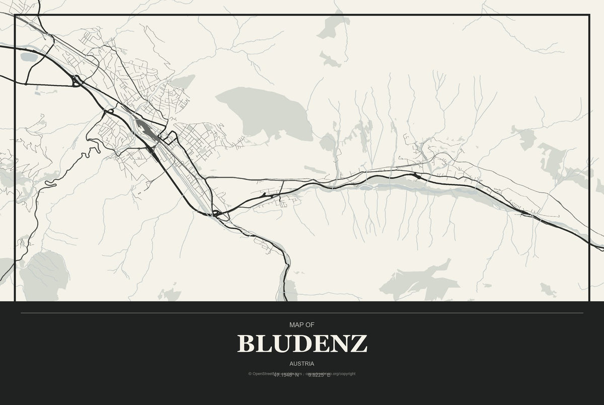 Bludenz, Austria City Map Aluminum Sign in Museum Plaque style