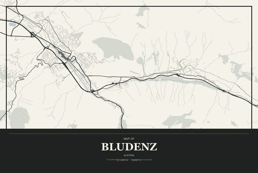 Bludenz, Austria City Map Aluminum Sign in Museum Plaque style