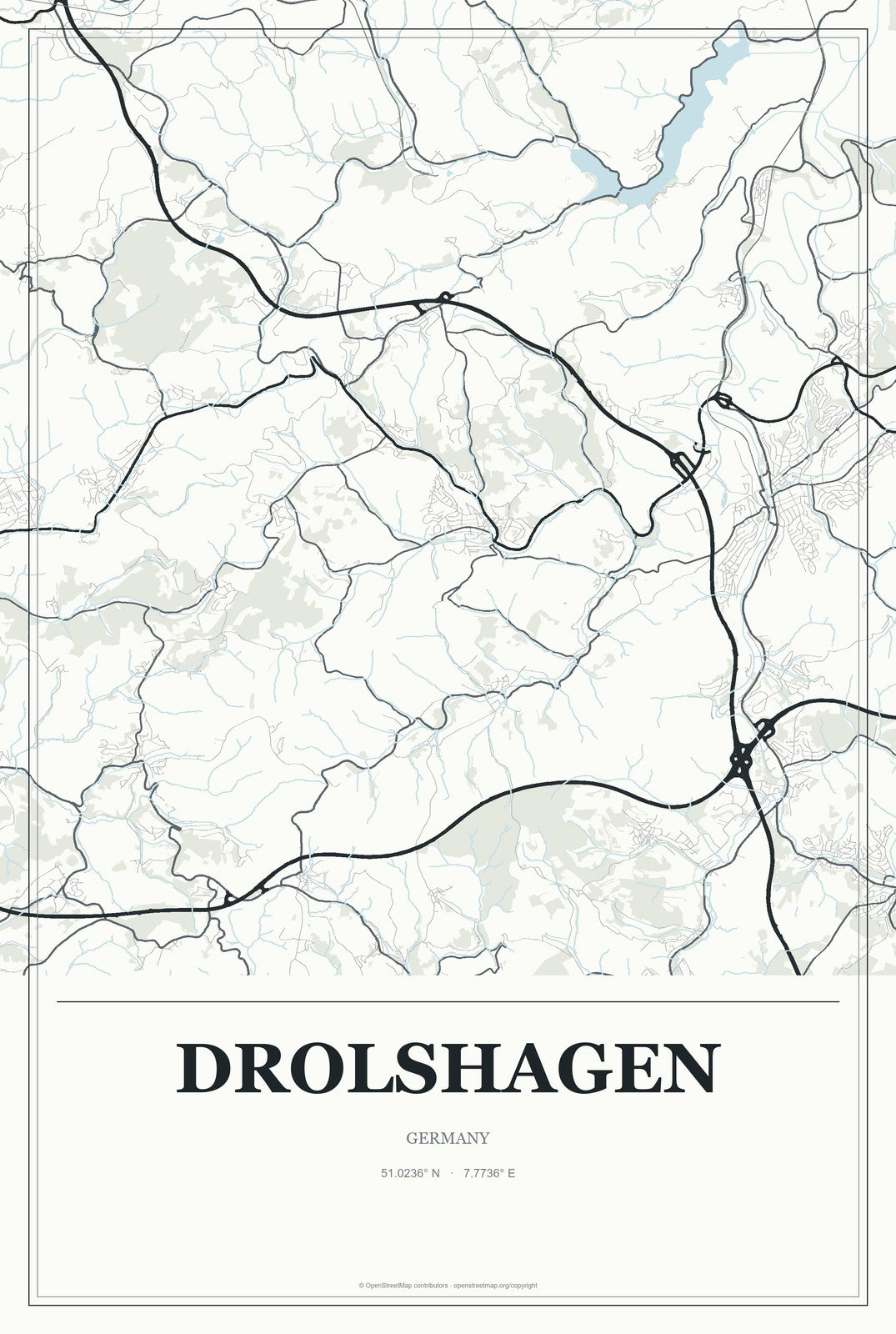 Drolshagen, Germany City Map Aluminum Sign in Gallery Air style