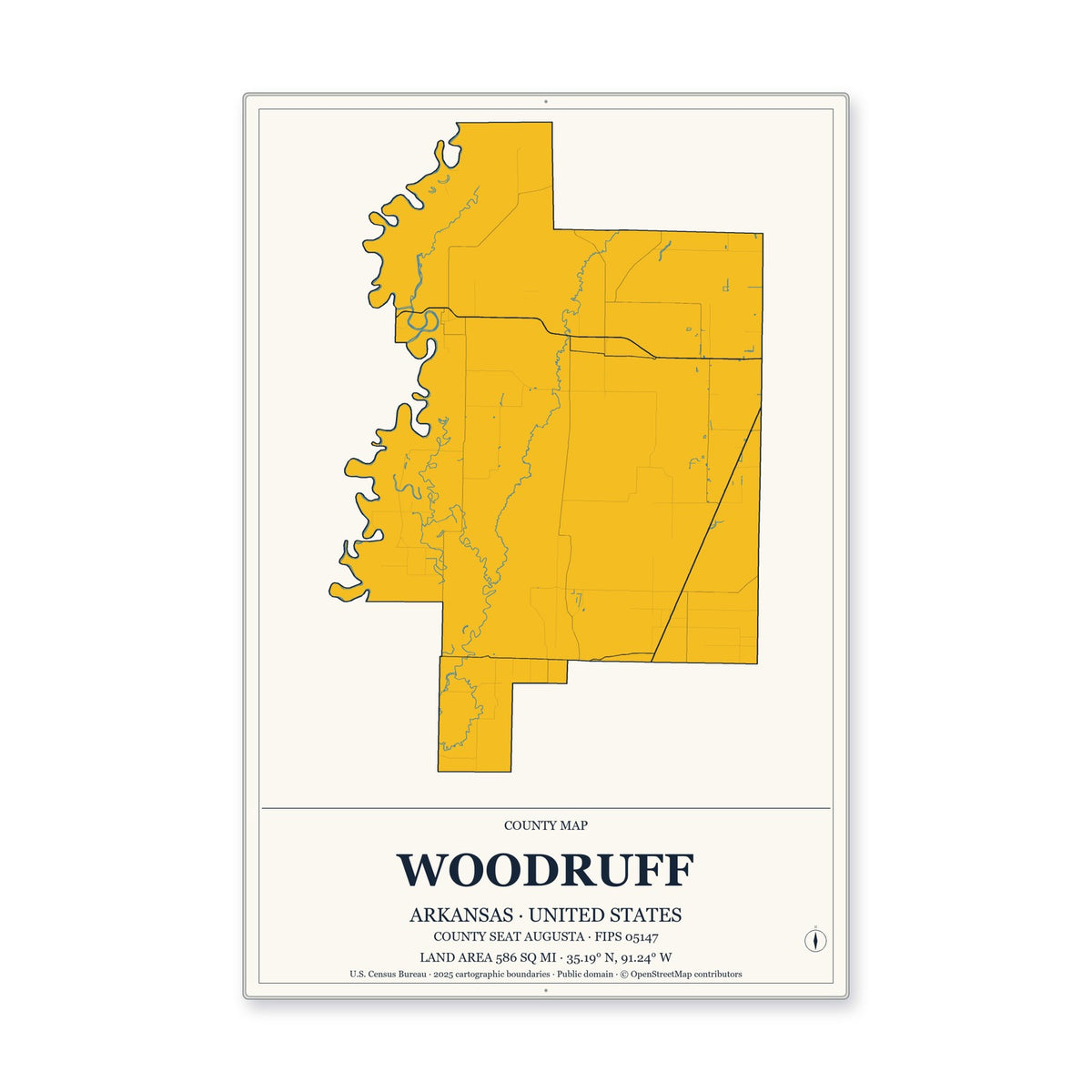 Woodruff County, Arkansas Map Aluminum Sign in Citrine Modern style