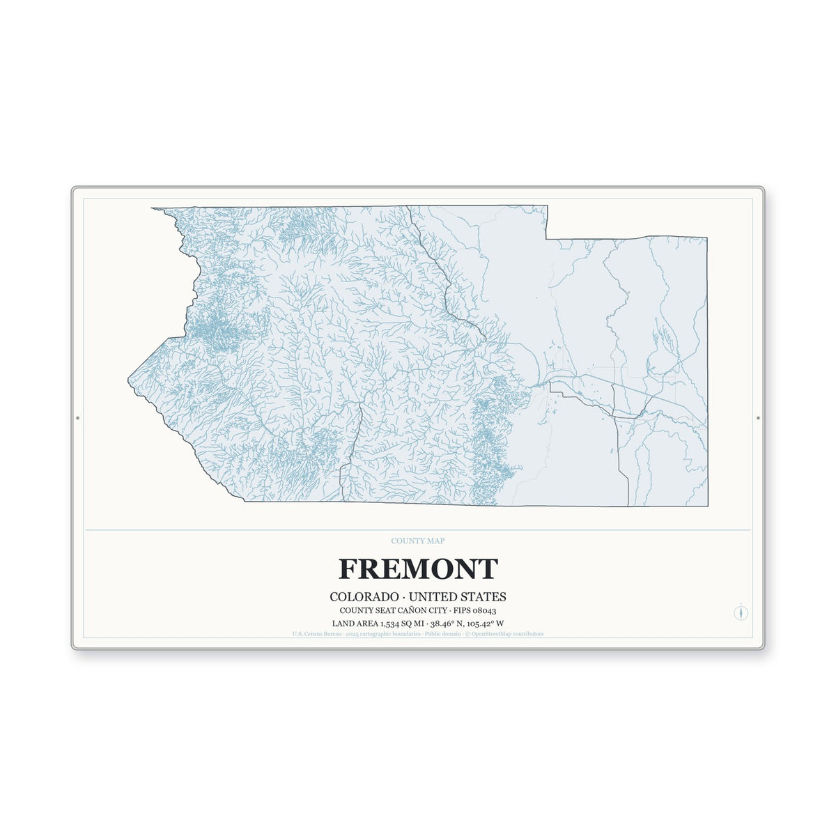 Fremont County, Colorado Map Aluminum Sign in Gallery Air style