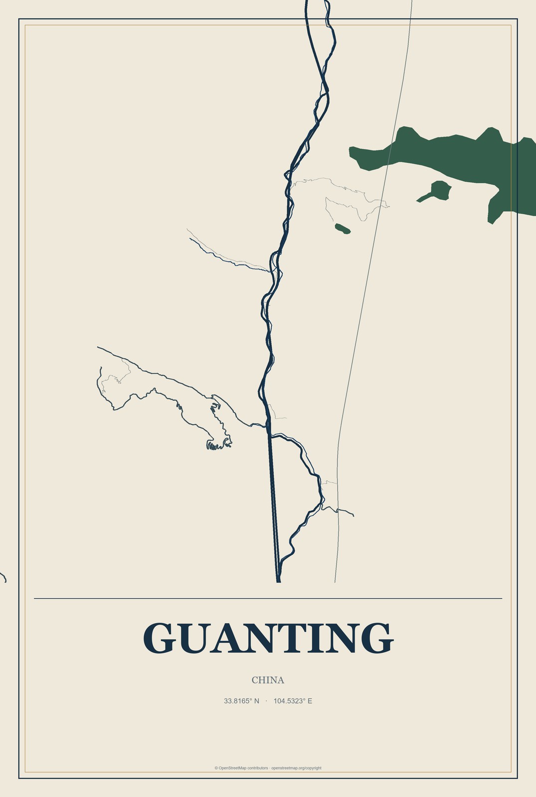 Guanting, China City Map Aluminum Sign in Coastal Cutout style