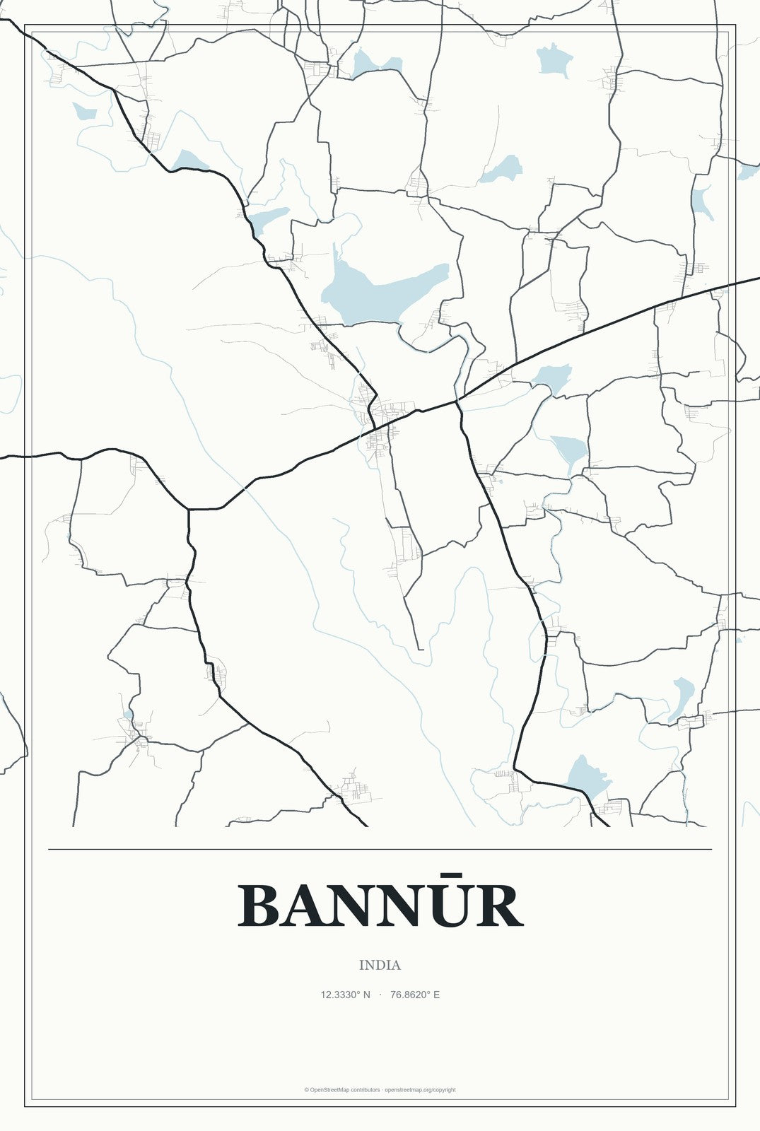 Bannūr, India City Map Aluminum Sign in Gallery Air style