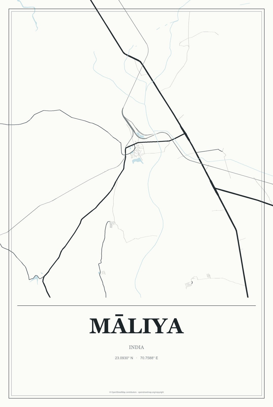 Māliya, India City Map Aluminum Sign in Gallery Air style