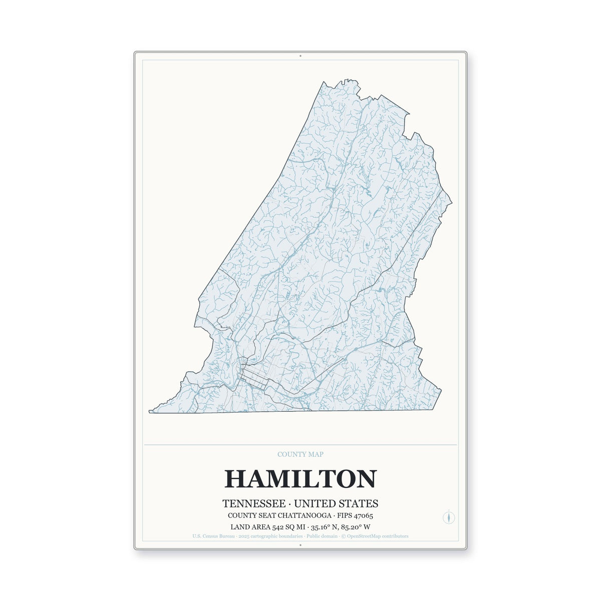 Hamilton County, Tennessee Map Aluminum Sign in Gallery Air style