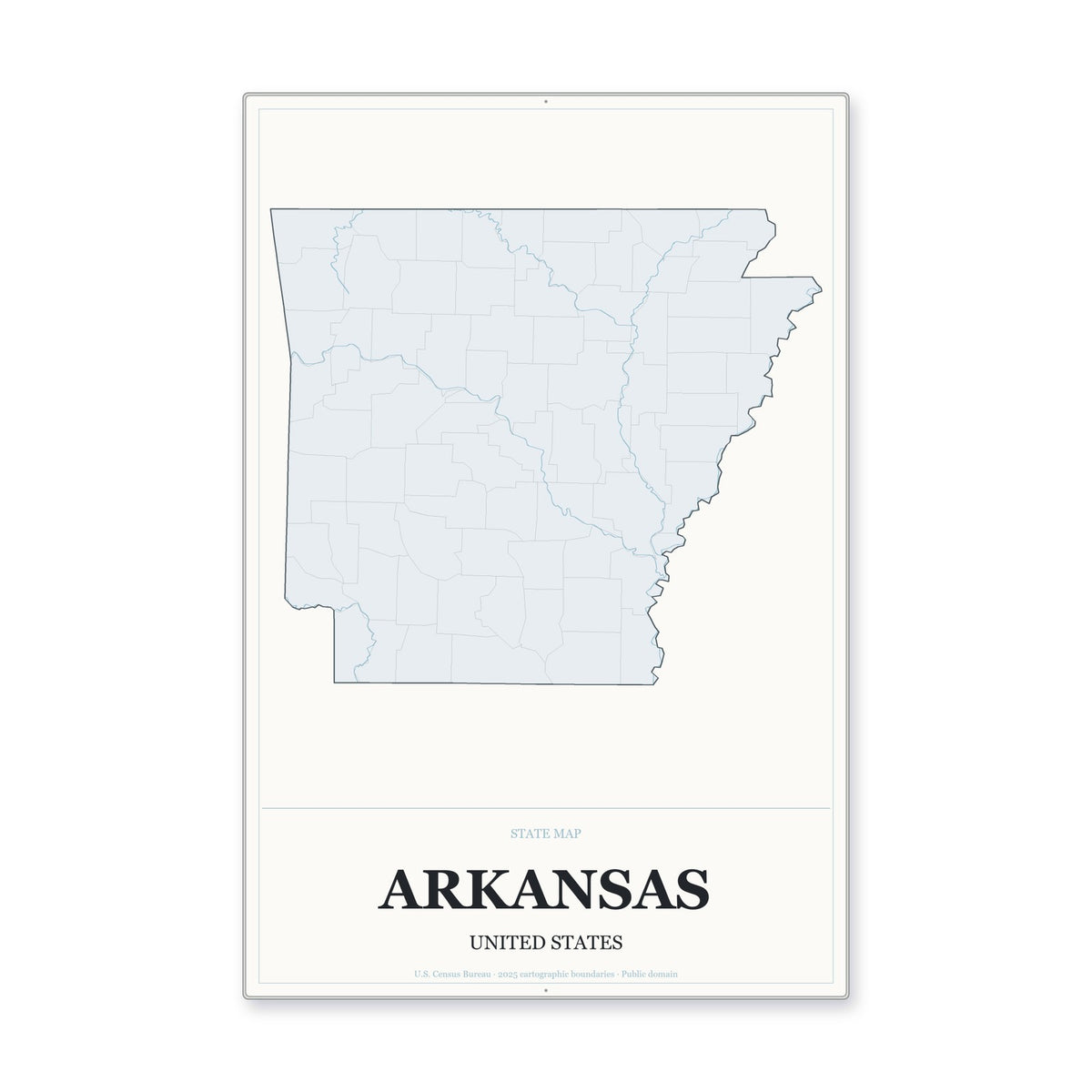 Arkansas state map aluminum sign in Gallery Air style