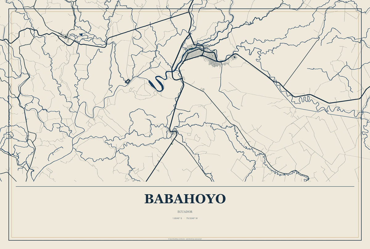 Babahoyo, Ecuador City Map Aluminum Sign in Coastal Cutout style