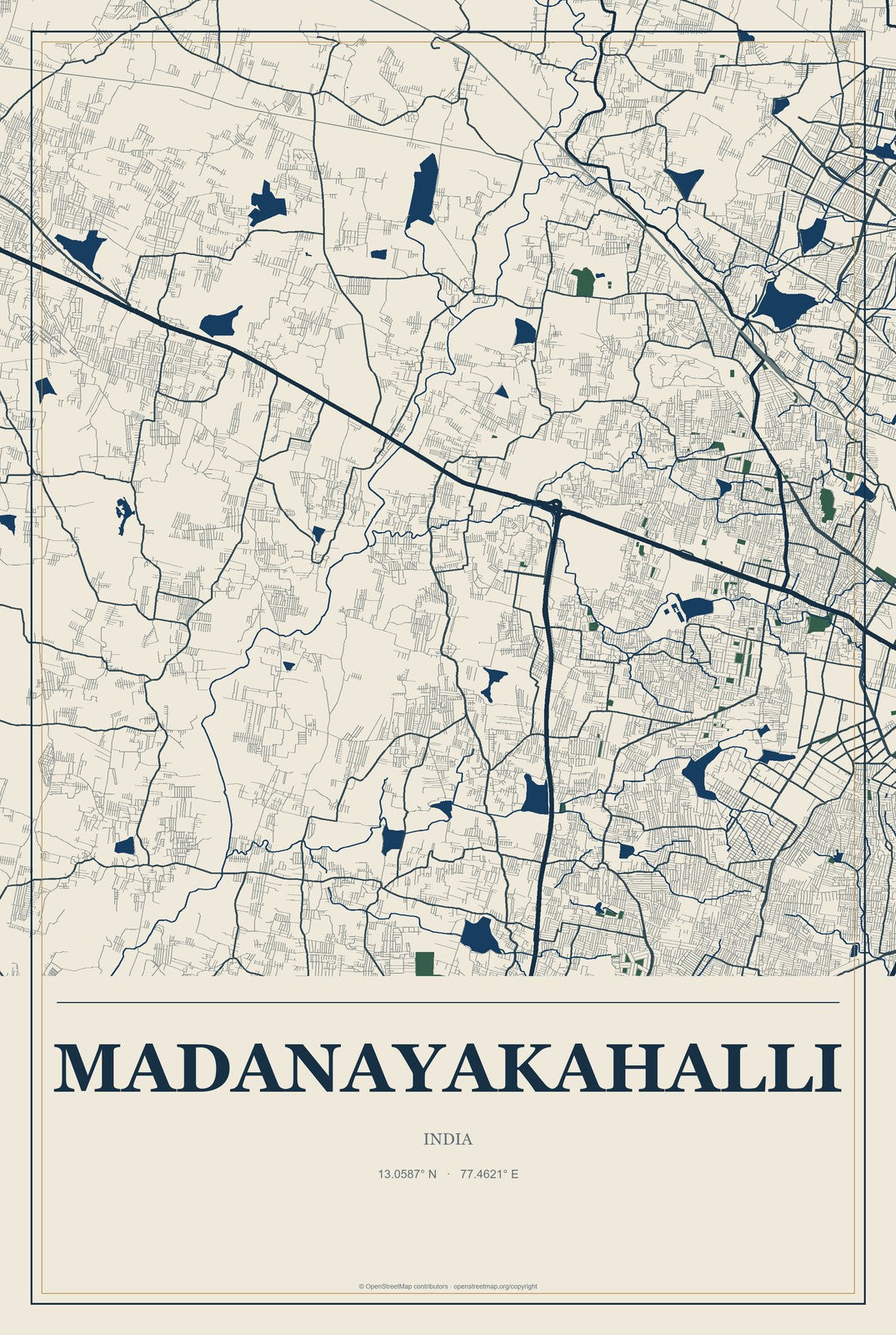 Madanayakahalli, India City Map Aluminum Sign in Coastal Cutout style