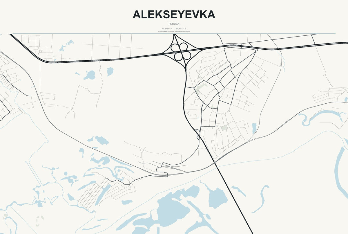 Alekseyevka, Russia City Map Aluminum Sign in Headline Atlas style