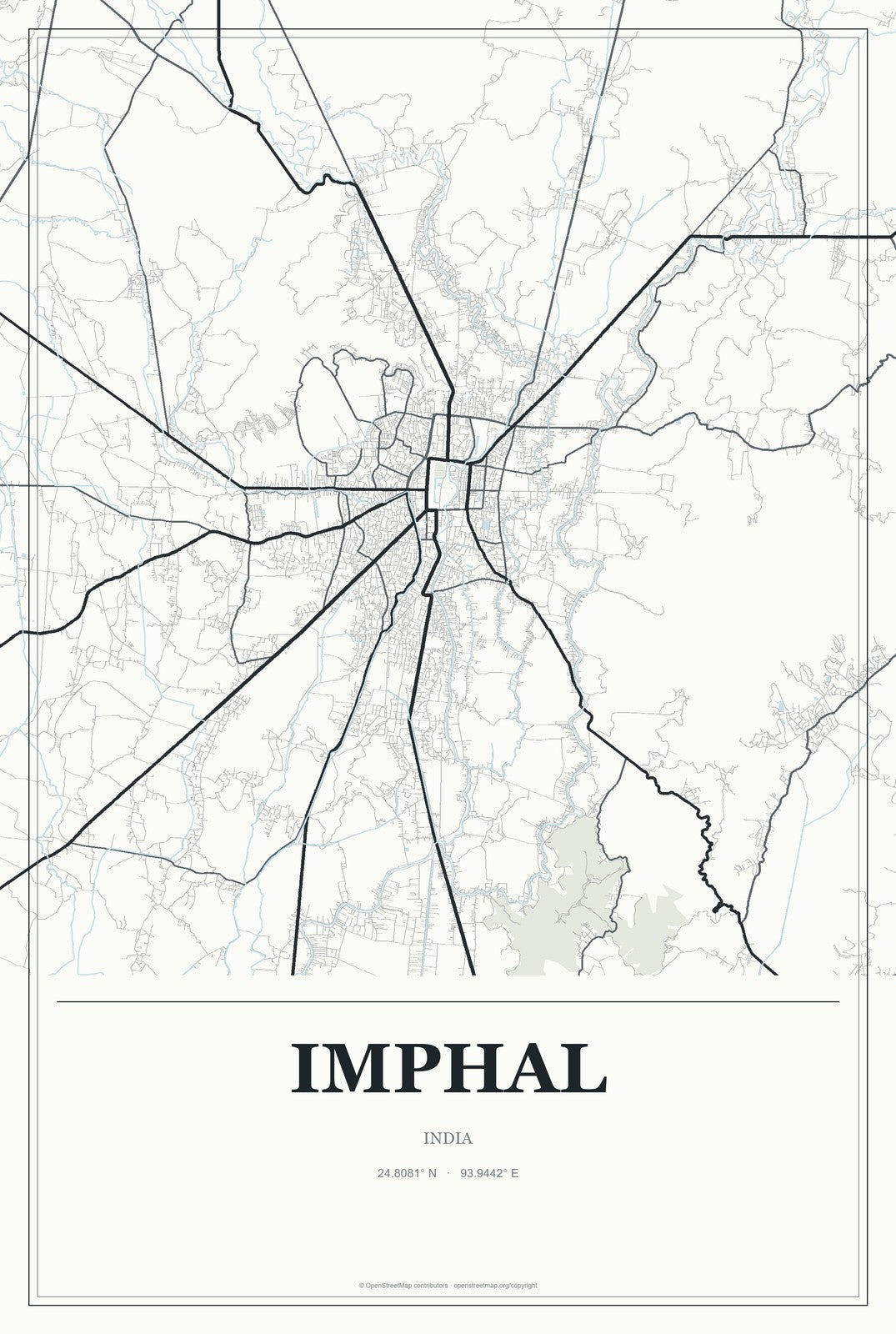 Imphal, India City Map Aluminum Sign in Gallery Air style