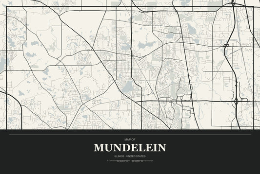 Mundelein, Illinois City Map Aluminum Sign in Museum Plaque style
