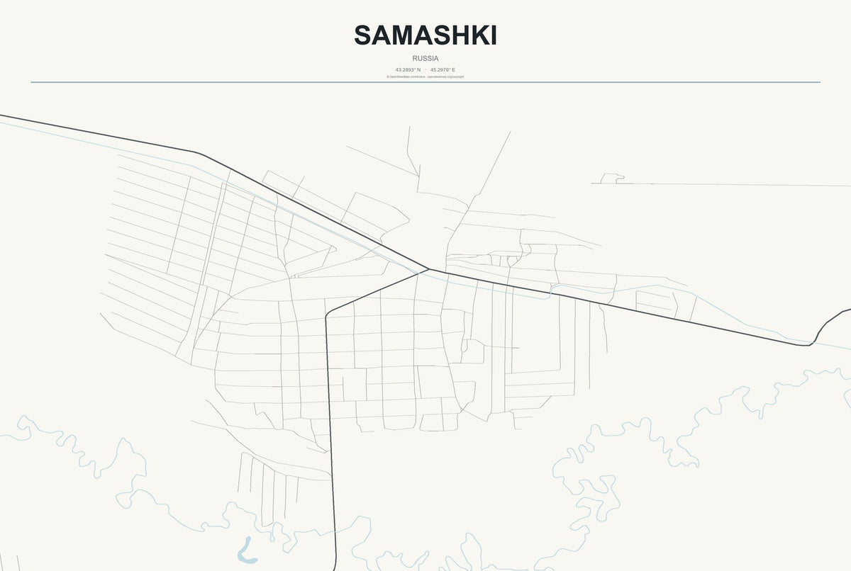 Samashki, Russia City Map Aluminum Sign in Headline Atlas style