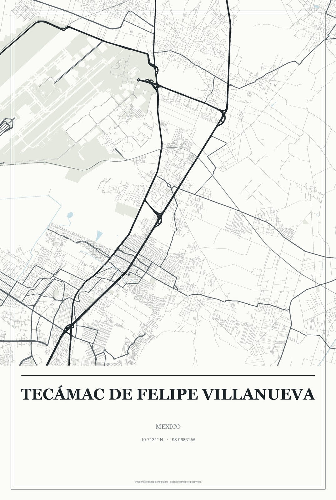 Tecámac de Felipe Villanueva, Mexico City Map Aluminum Sign in Gallery Air style
