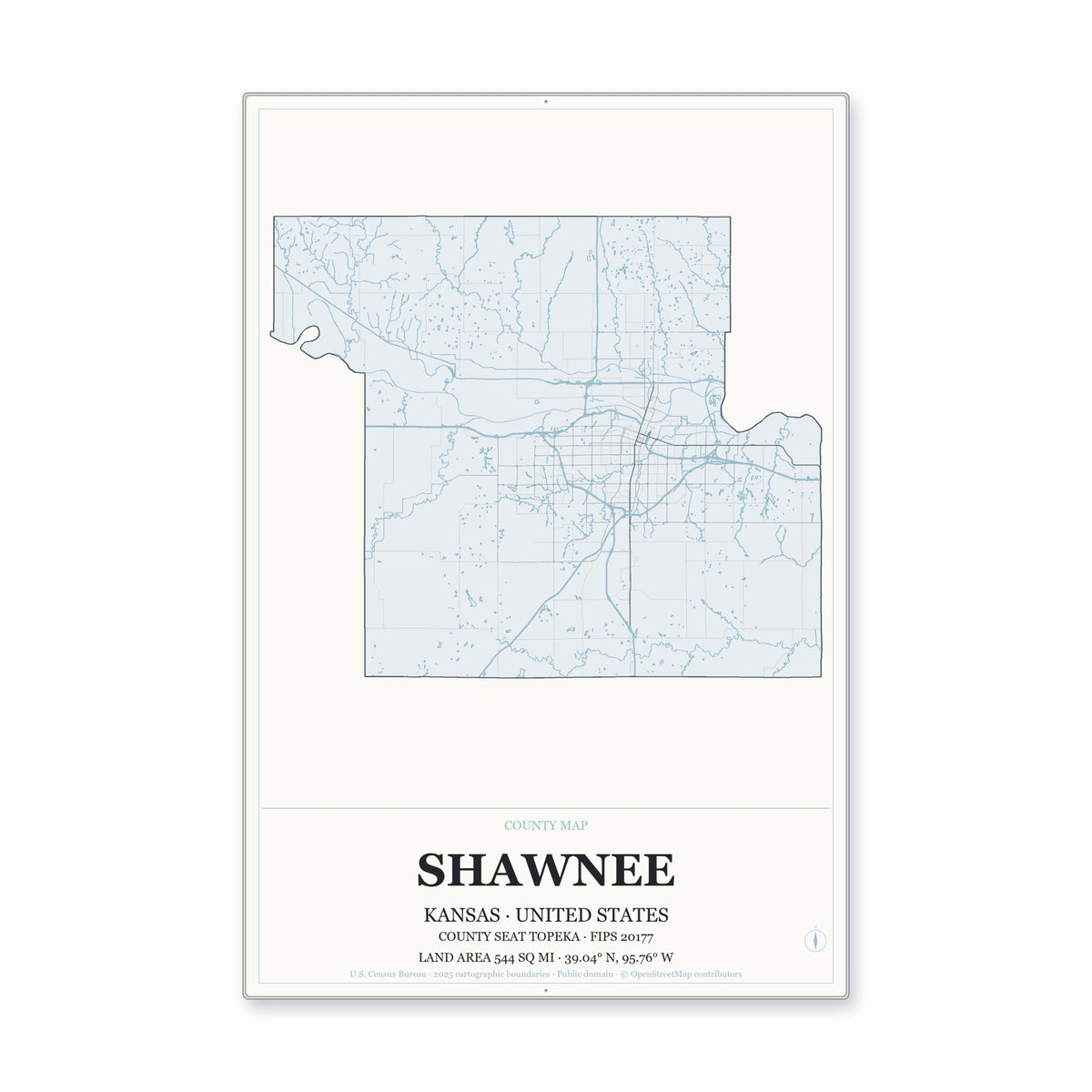 Shawnee County, Kansas Map Aluminum Sign in Gallery Air style