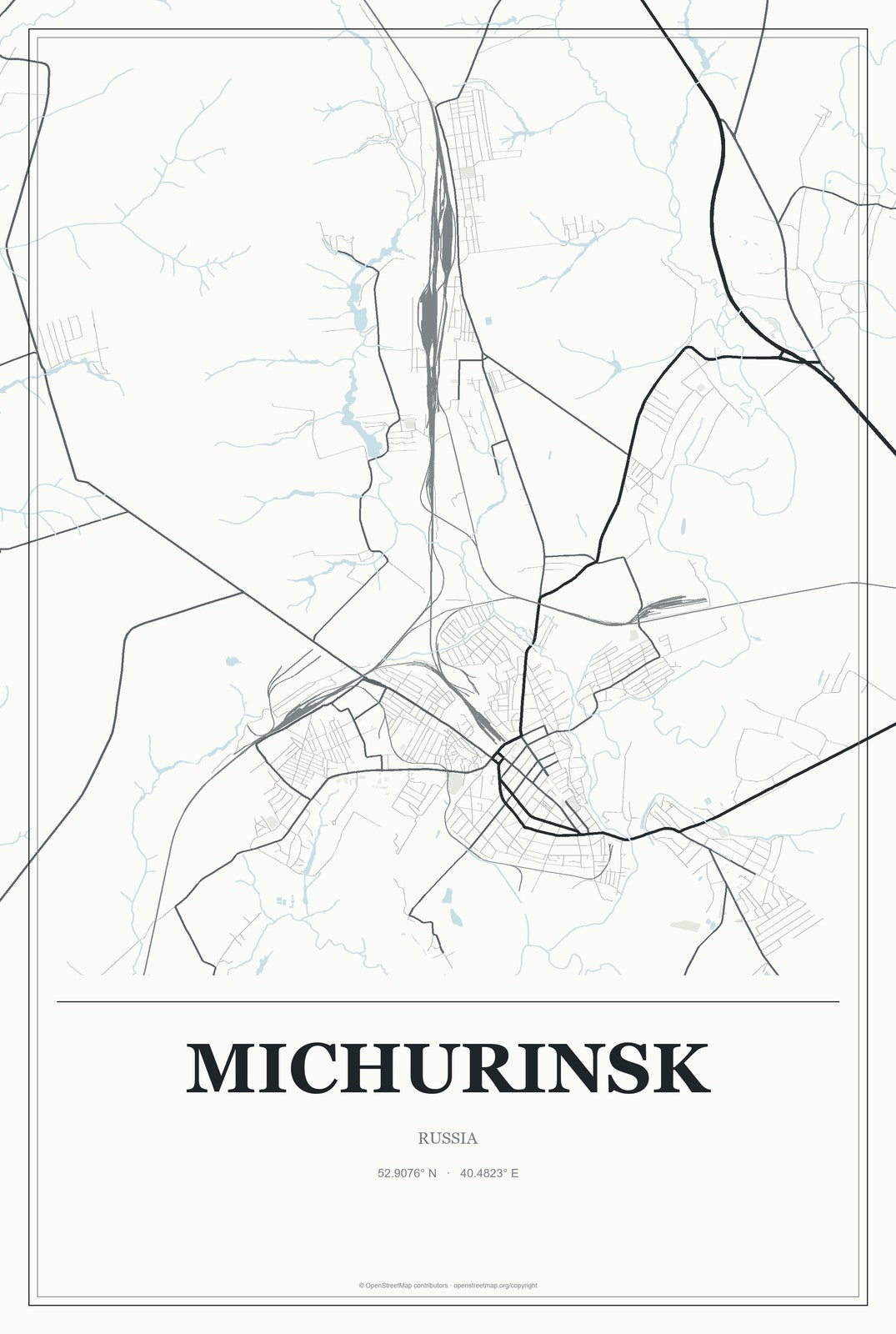 Michurinsk, Russia City Map Aluminum Sign in Gallery Air style