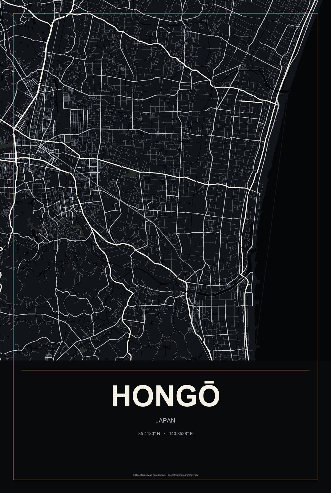 Hongō, Japan City Map Aluminum Sign in Metropolitan Noir style
