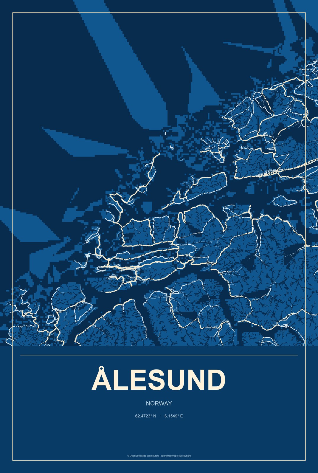 Ålesund, Norway City Map Aluminum Sign in Harbor Cobalt style