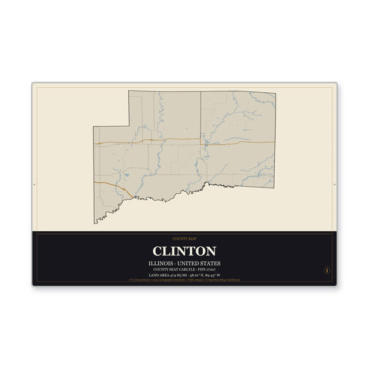 Clinton County, Illinois Map Aluminum Sign in Museum Plaque style