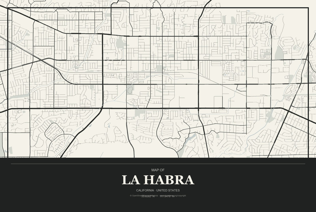 La Habra, California City Map Aluminum Sign in Museum Plaque style
