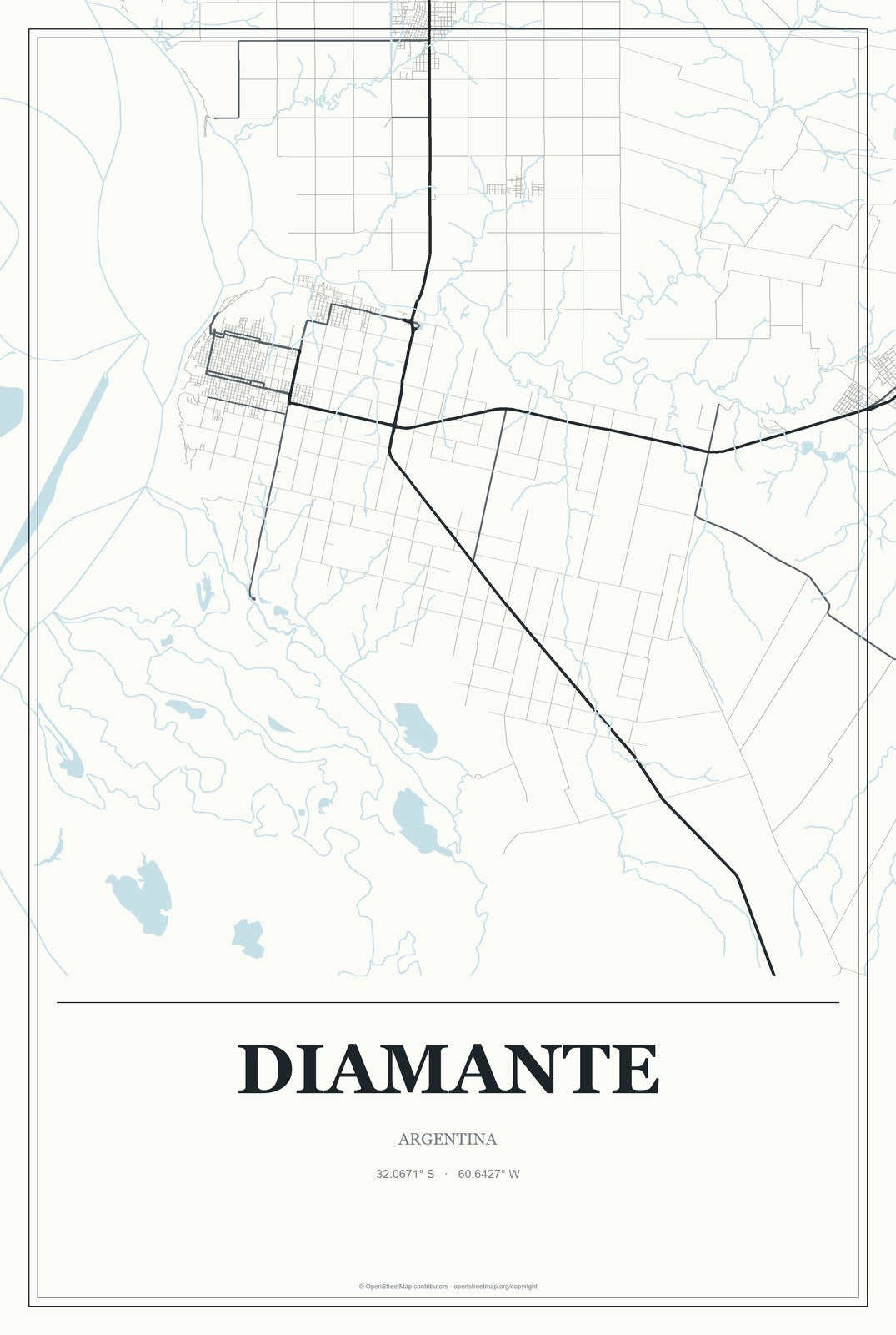 Diamante, Argentina City Map Aluminum Sign in Gallery Air style