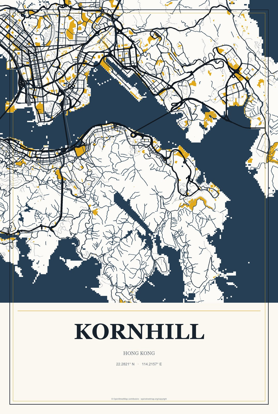 Kornhill, Hong Kong City Map Aluminum Sign in Citrine Modern style
