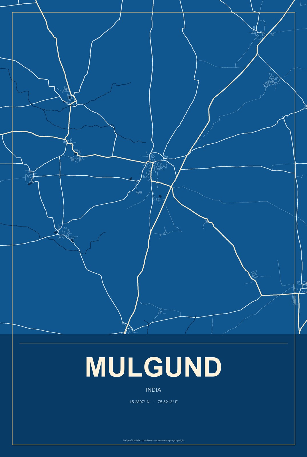 Mulgund, India City Map Aluminum Sign in Harbor Cobalt style