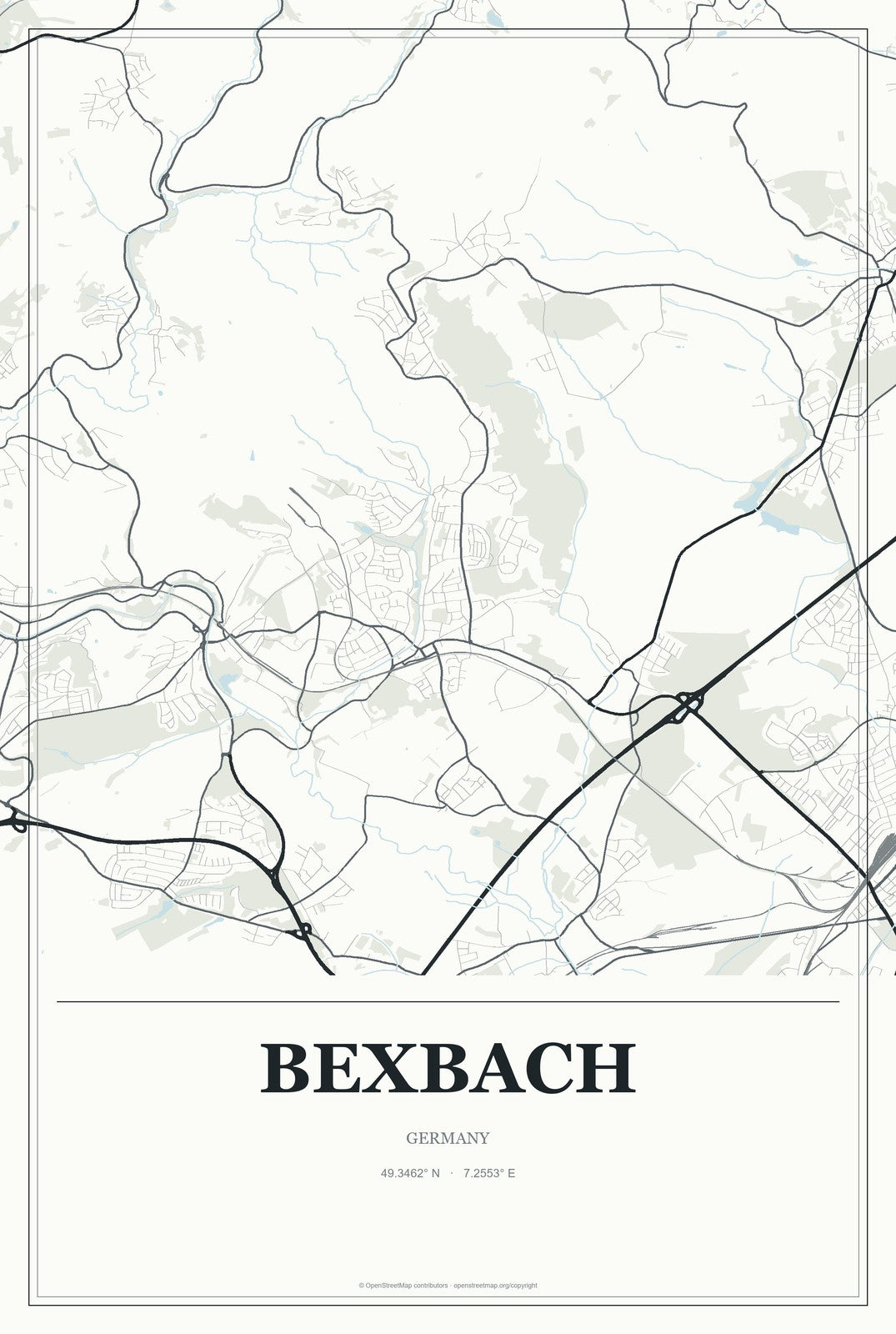 Bexbach, Germany City Map Aluminum Sign in Gallery Air style
