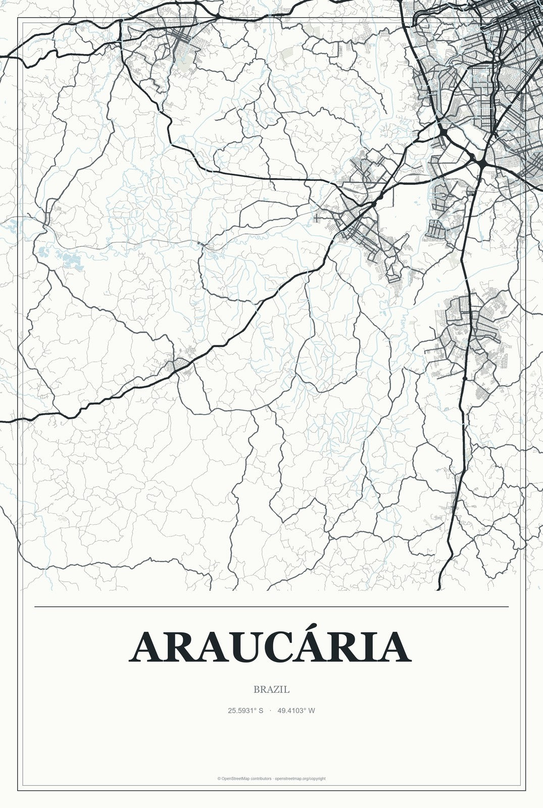 Araucária, Brazil City Map Aluminum Sign in Gallery Air style