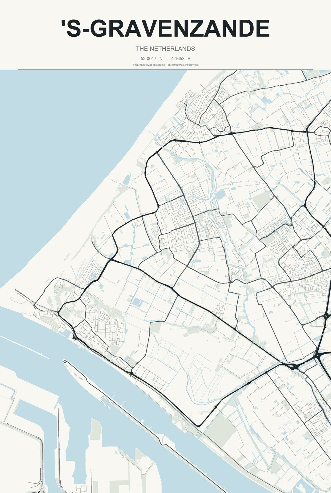 's-Gravenzande, The Netherlands City Map Aluminum Sign in Headline Atlas style