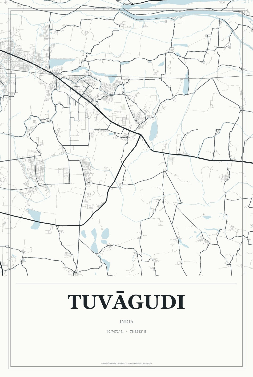 Tuvāgudi, India City Map Aluminum Sign in Gallery Air style