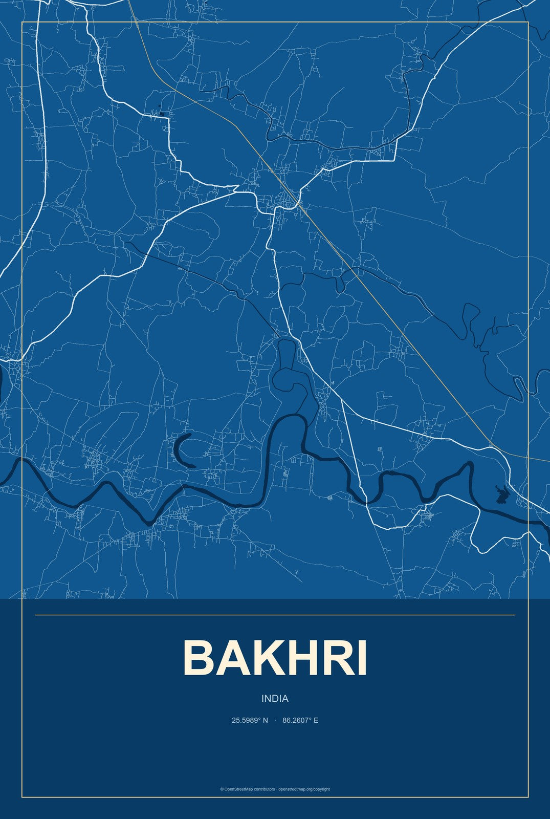 Bakhri, India City Map Aluminum Sign in Harbor Cobalt style