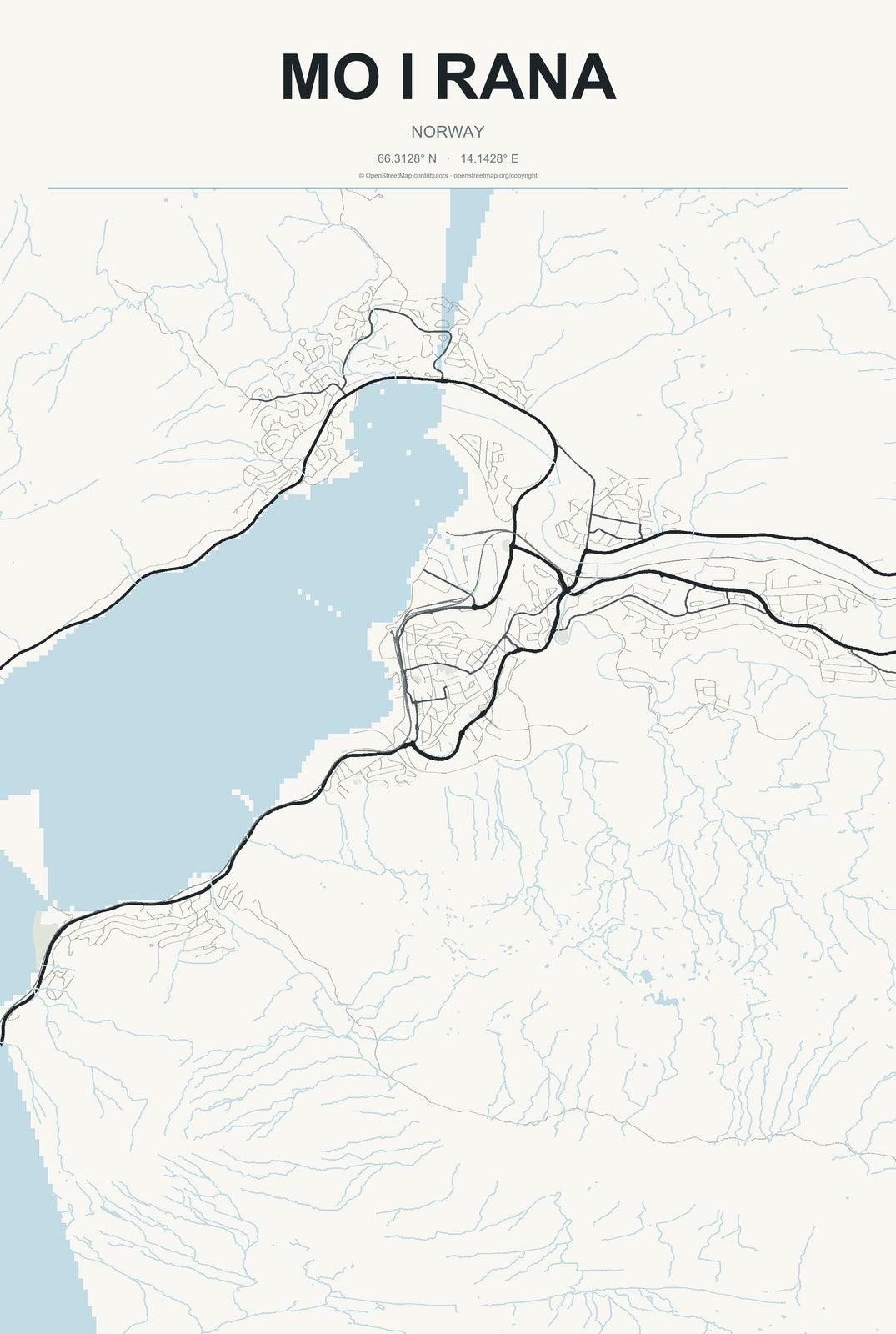 Mo i Rana, Norway City Map Aluminum Sign in Headline Atlas style