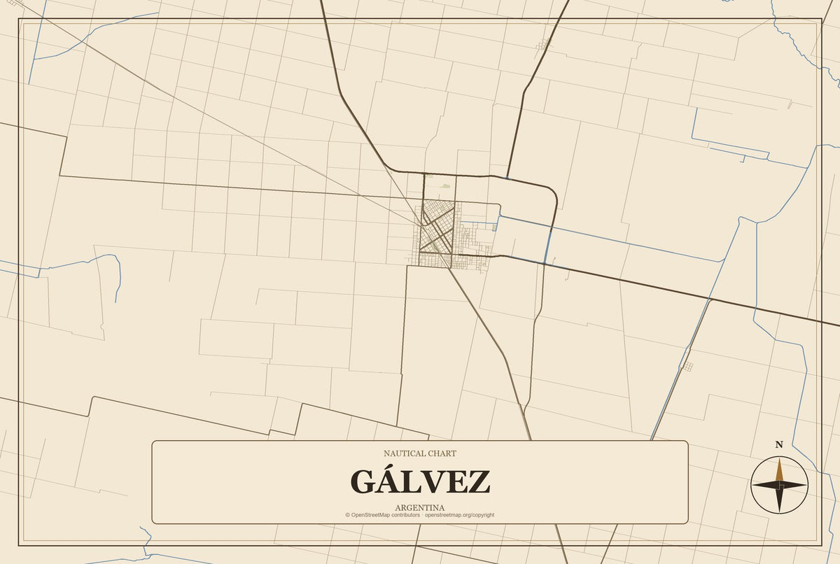 Gálvez, Argentina City Map Aluminum Sign in Heritage Nautical style