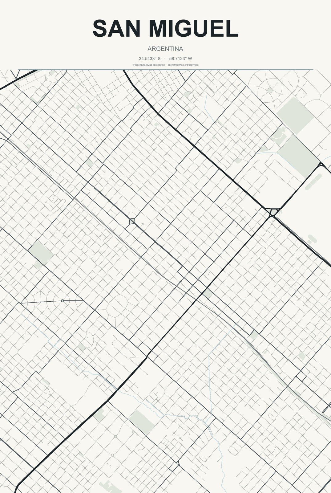 San Miguel, Argentina City Map Aluminum Sign in Headline Atlas style