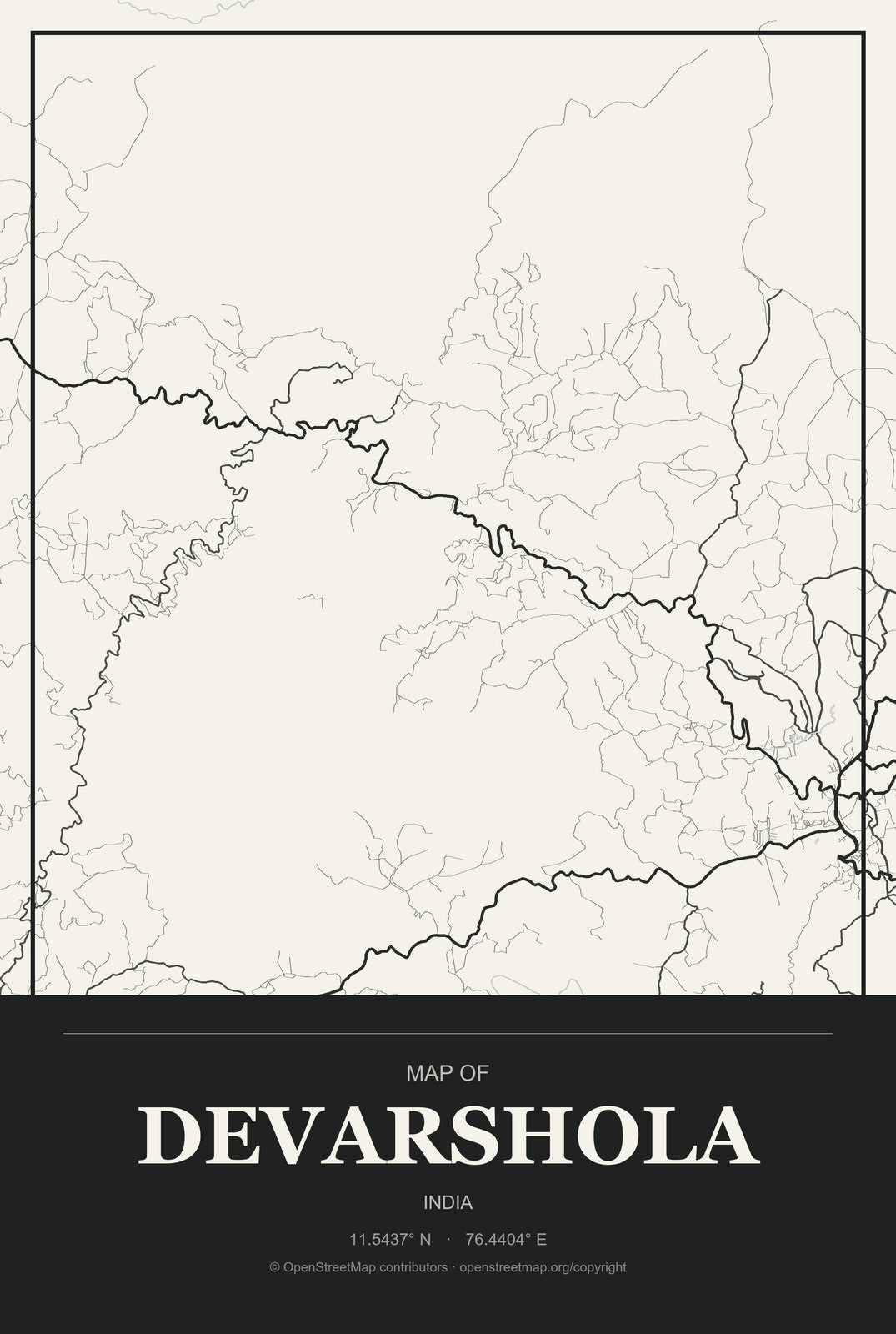 Devarshola, India City Map Aluminum Sign in Museum Plaque style