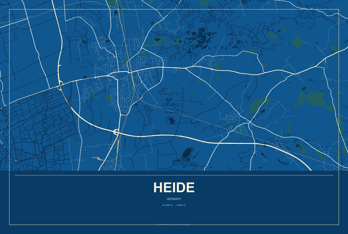 Heide, Germany City Map Aluminum Sign in Harbor Cobalt style