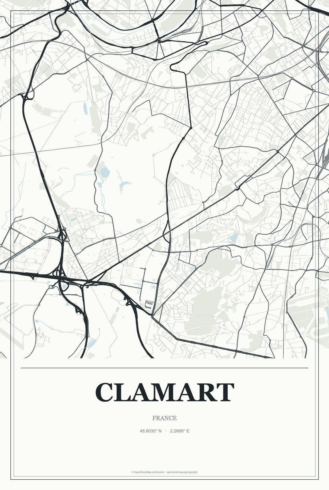 Clamart, France City Map Aluminum Sign in Gallery Air style