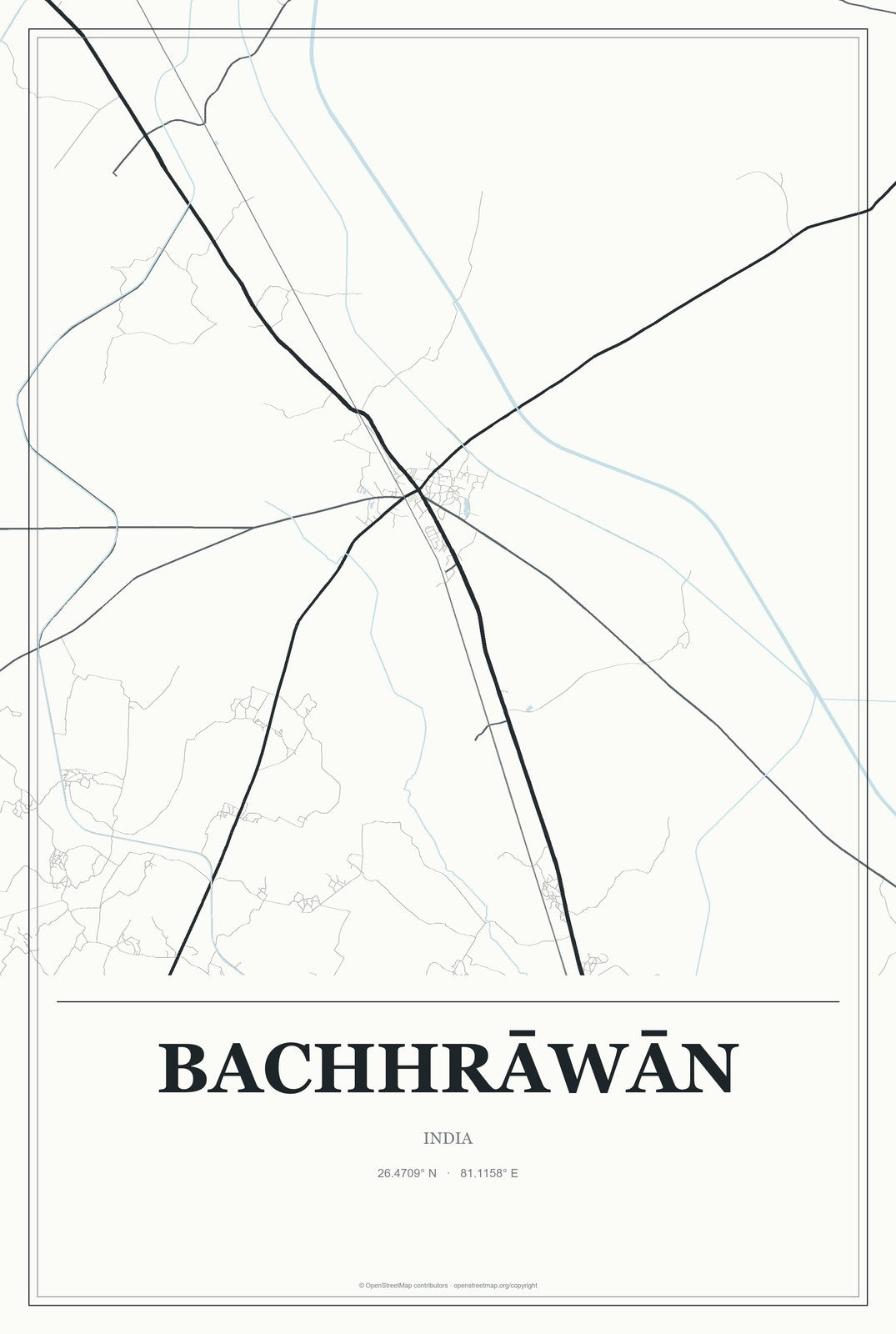 Bachhrāwān, India City Map Aluminum Sign in Gallery Air style