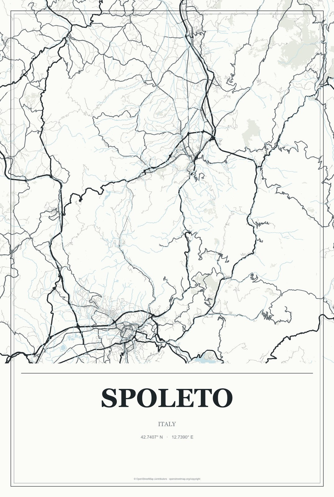 Spoleto, Italy City Map Aluminum Sign in Gallery Air style
