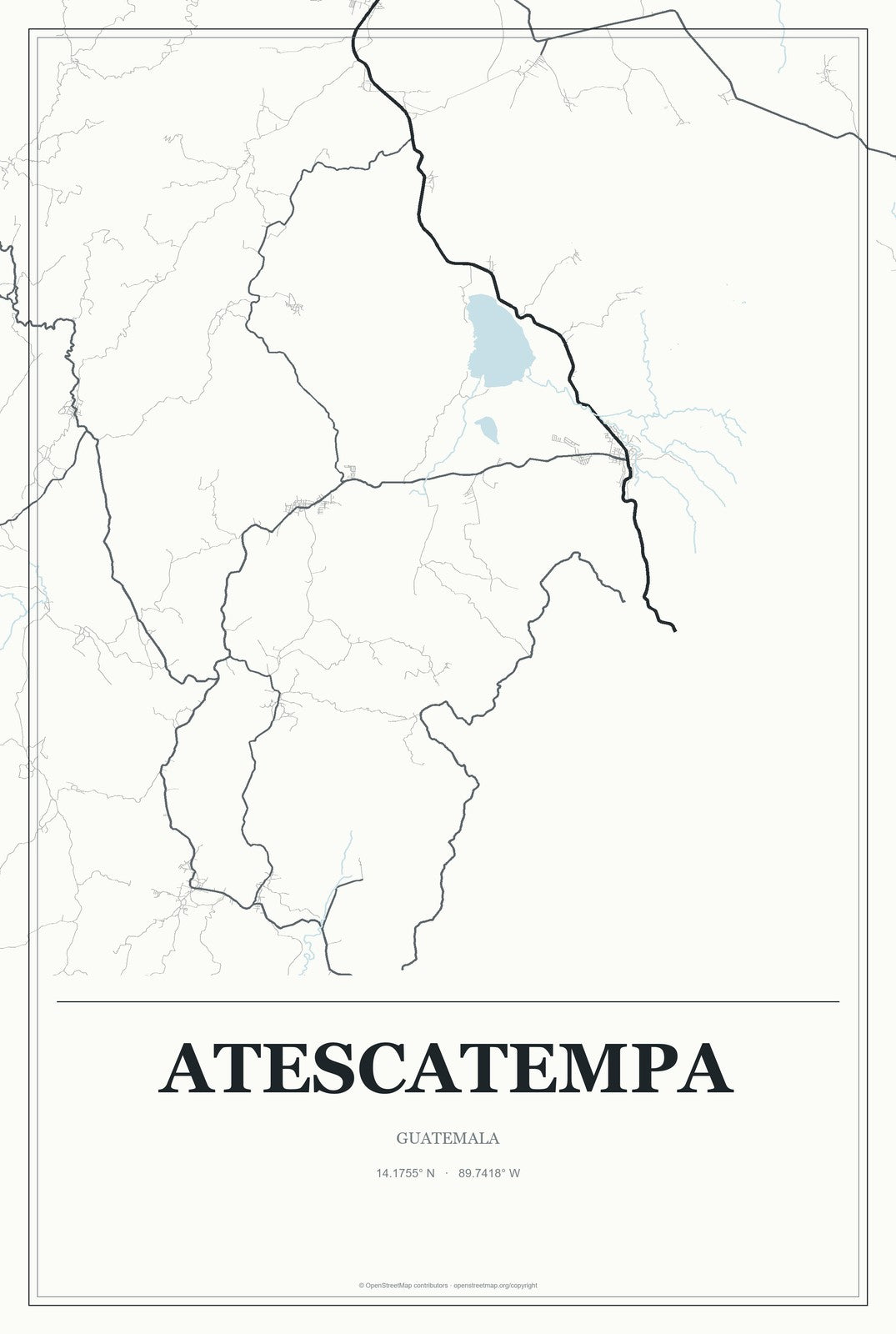 Atescatempa, Guatemala City Map Aluminum Sign in Gallery Air style