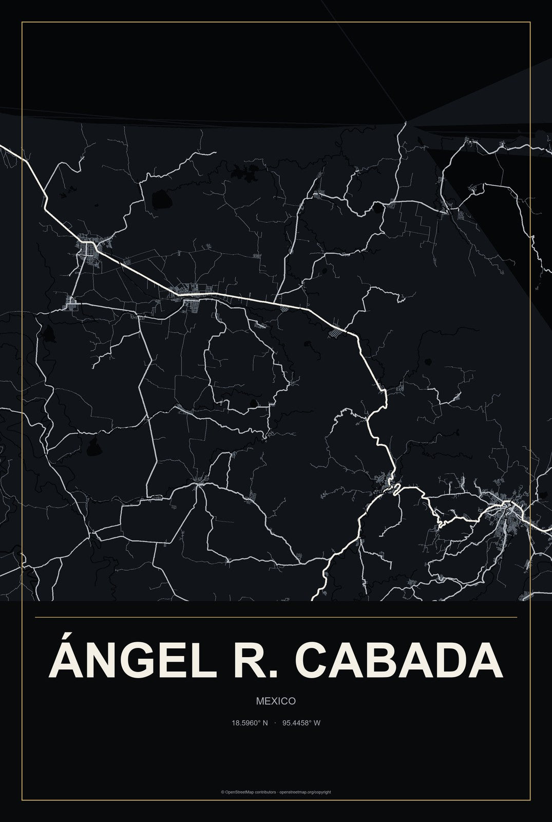 Ángel R. Cabada, Mexico City Map Aluminum Sign in Metropolitan Noir style