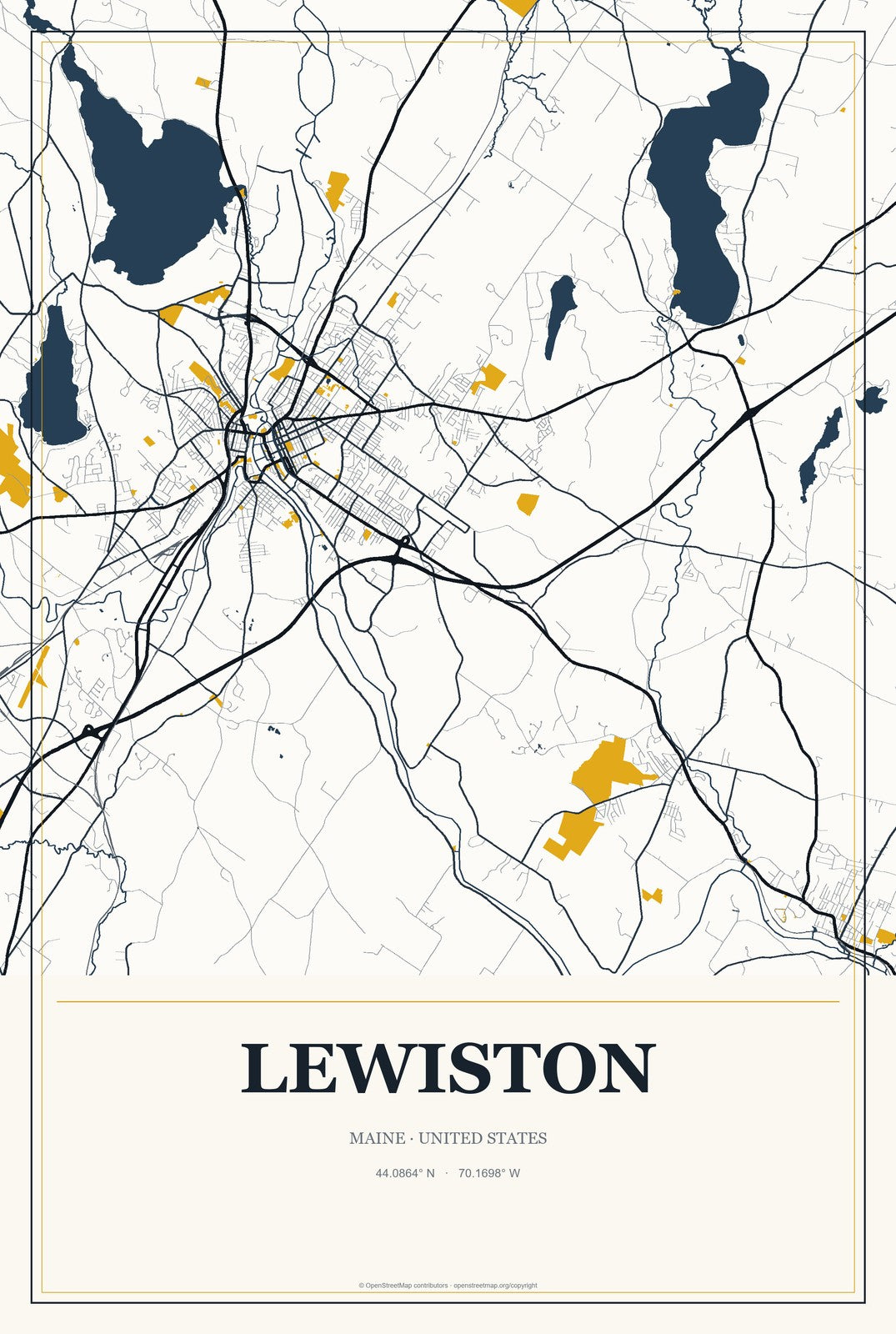 Lewiston, Maine City Map Aluminum Sign in Citrine Modern style